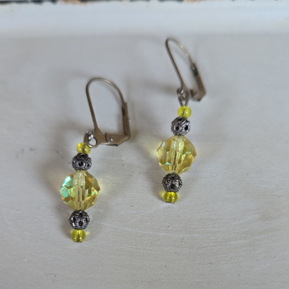 E-021-Handcrafted Yellow Crystal Dangle Earrings
